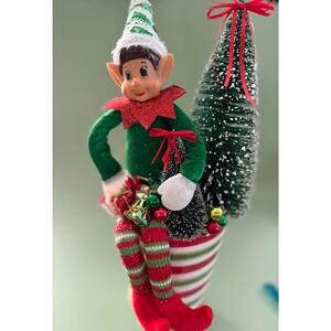 Price Reduced Vintage Christmas Elf Assemblage Centerpiece Bottlebrush Trees
